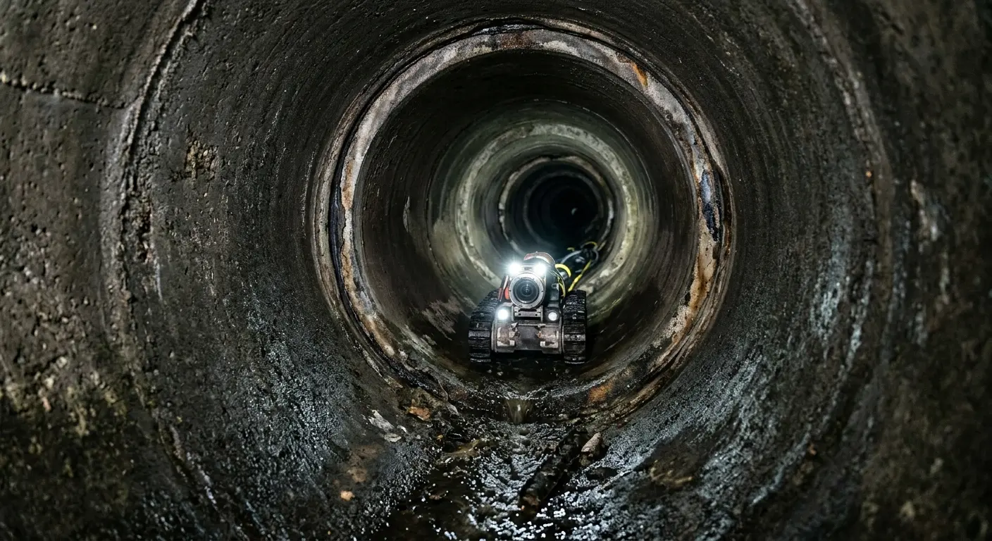 Robotic sewer camera inspecting pipe interior for Sewer Line Repair in Weston